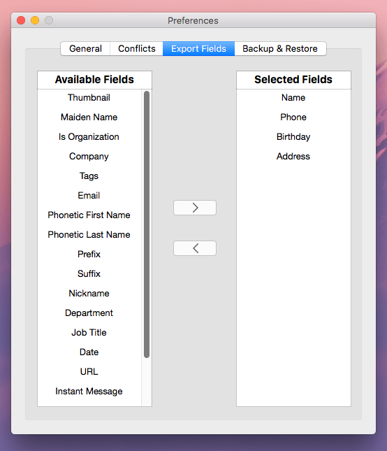 export a filtered contacts fields