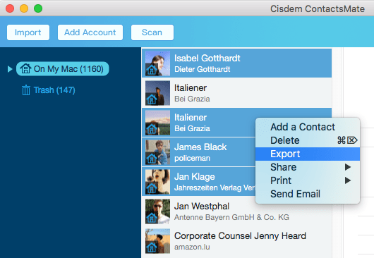 export selected contacts