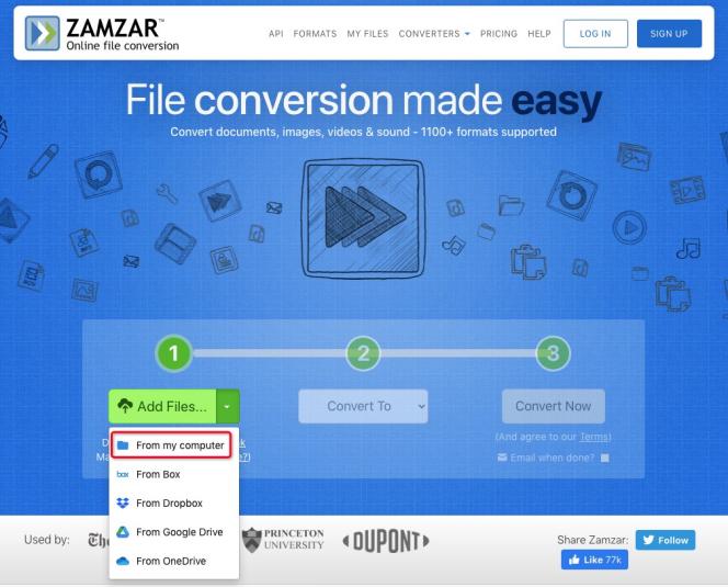 add files on zamzar