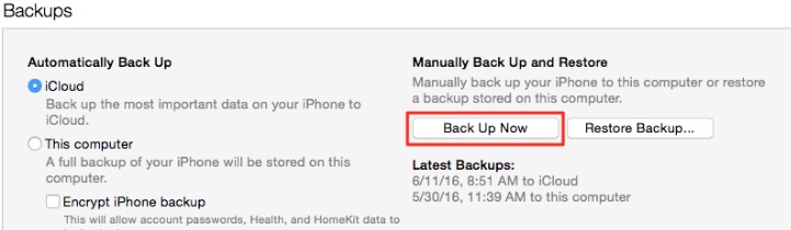 backup iPhone contacts via iTunes