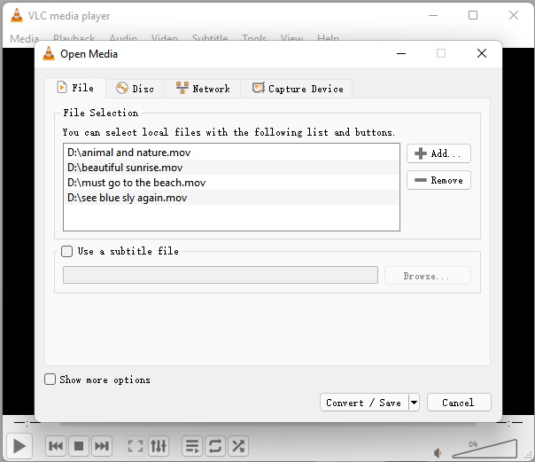 add videos with vlc