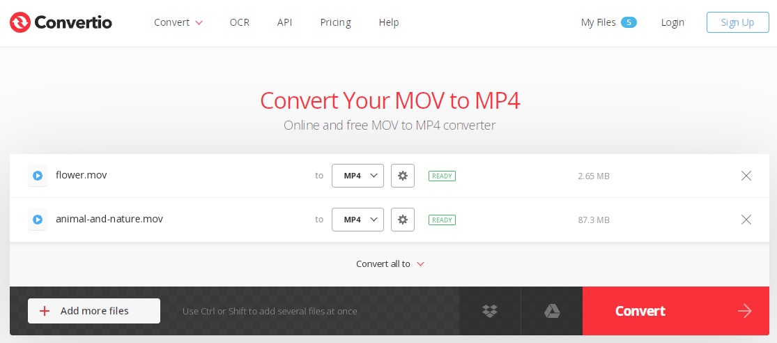 convert mov to mp4 online on windows 10 with convertio.co