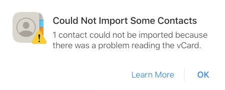 the Could Not Import Some Contacts error message