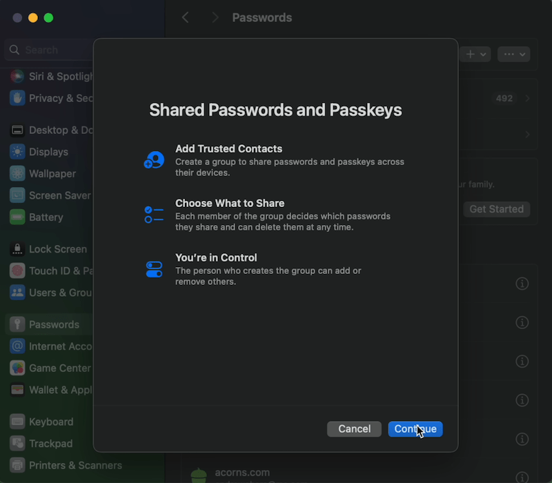 shared password and passkey