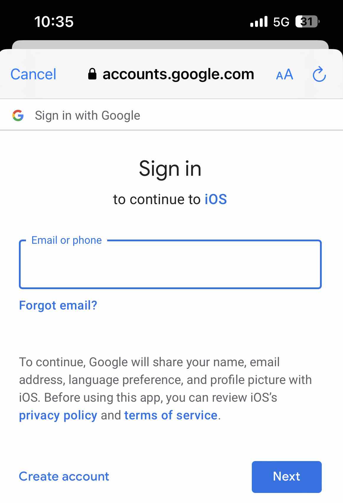 sign in with Google