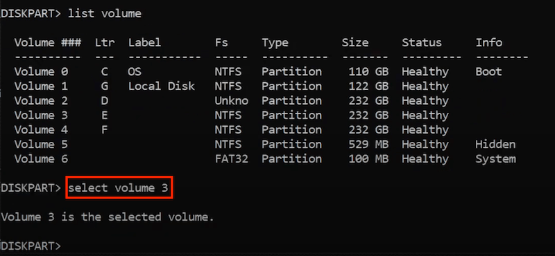 recover partition using cmd 05