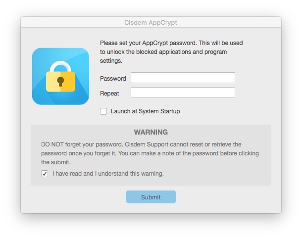 set a password for AppCrypt for Mac