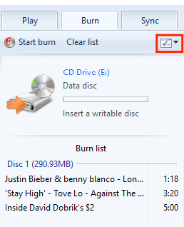 click burn options icon