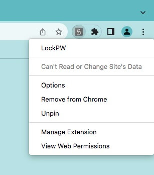 clicking the LockPW icon brings up the Options option and other options