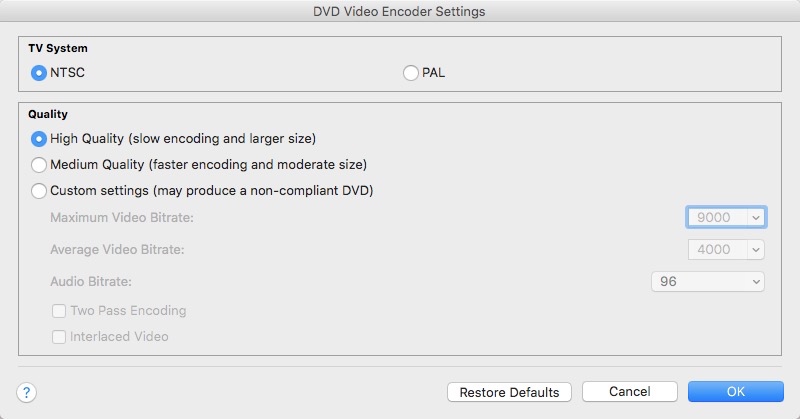 make dvd settings