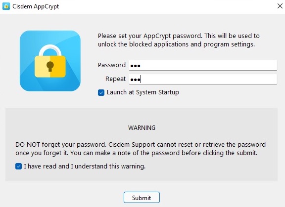 set a password for AppCrypt