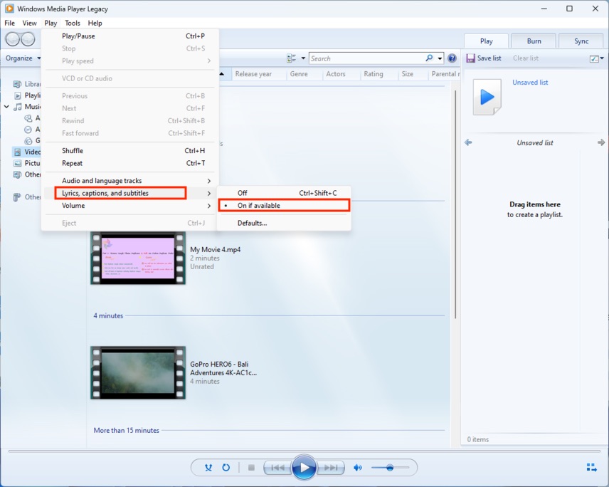 add subtitles to mp4 with windows media player 01