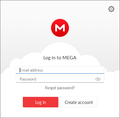 the login screen of the MEGA desktop app