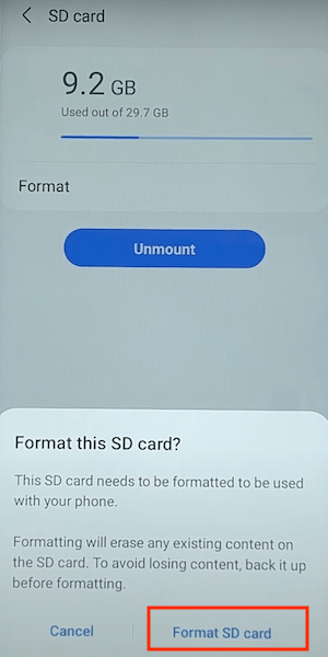format sd card on android 04