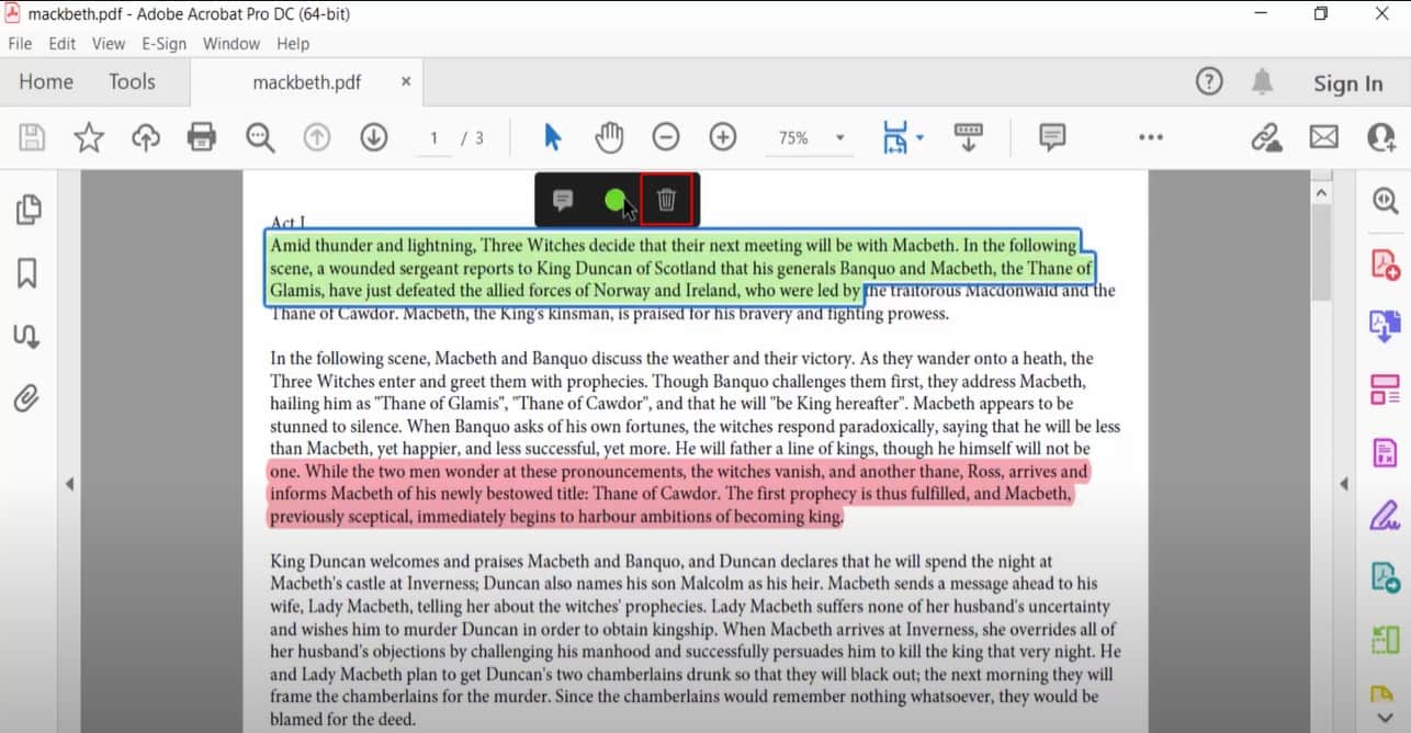 remove highlight from pdf adobe02