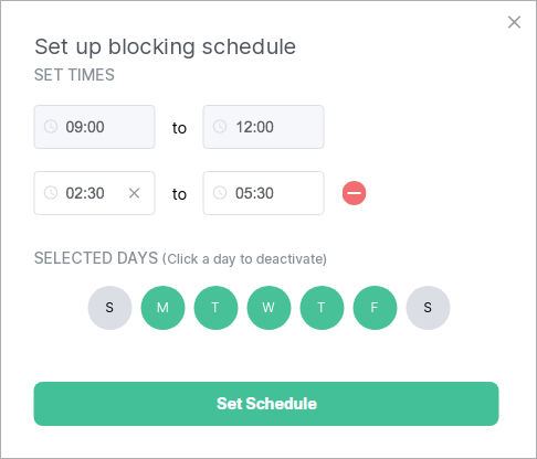 the Set up blocking schedule dialog