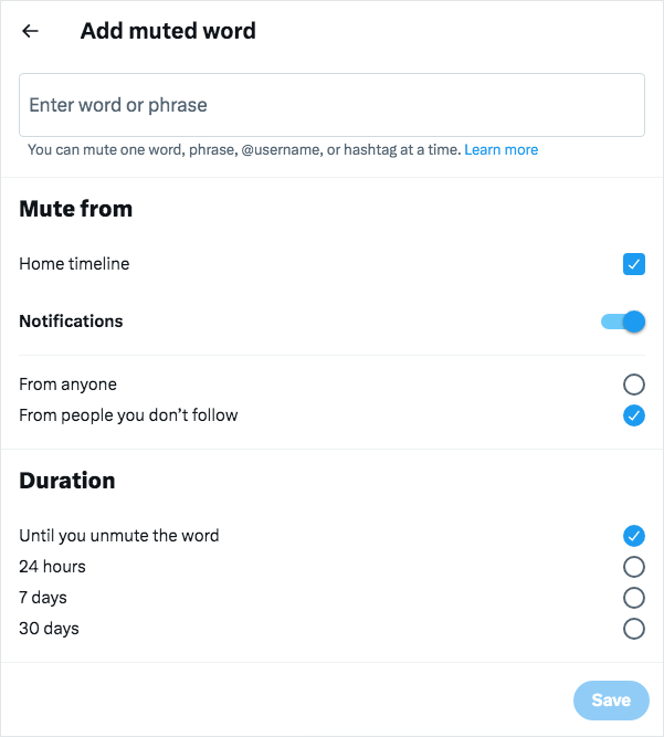the Muted words page