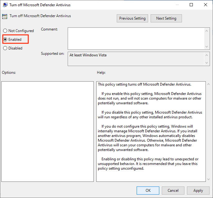disable wd in local policy 03