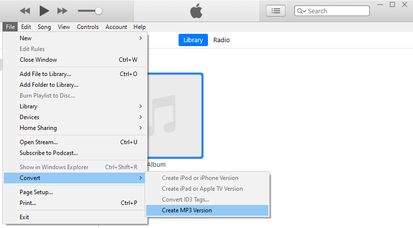 iTunes convert MP4 to MP3 on Windows