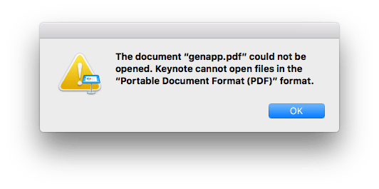Keynote can not open PDF