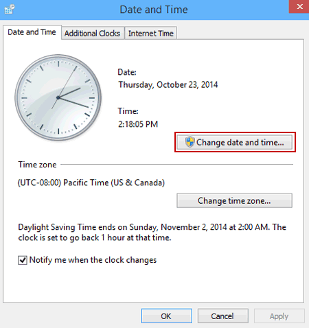 change time and date windows