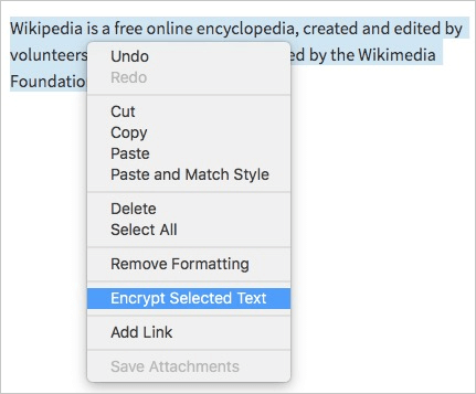 the Encrypt Select Text option is chosen