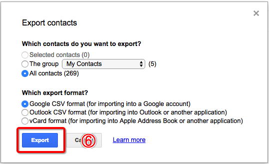 Export Google Contacts with Google App Four