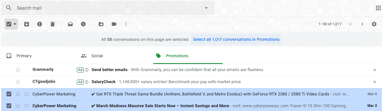 select and delete all promotions in Gmail