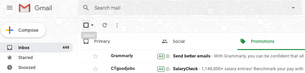 bulk select emails in Promotions tabs in Gmail