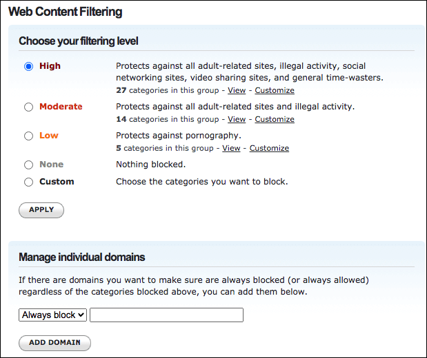 choose a filtering level