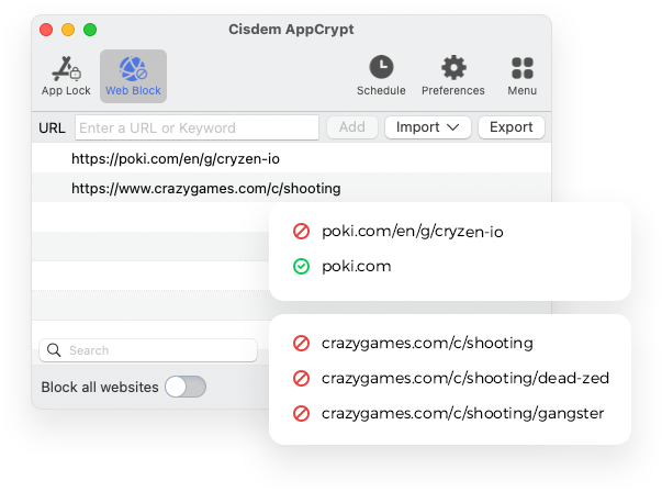 Block Access to Websites, Keywords, and Categories with Cisdem AppCrypt