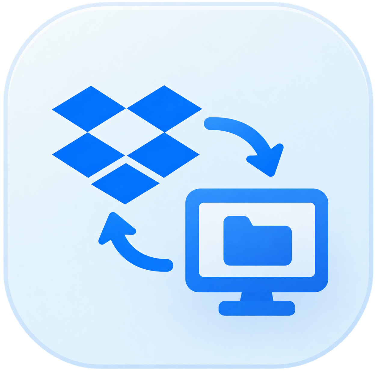 Dropbox and a local computer folder connected by two arrows
