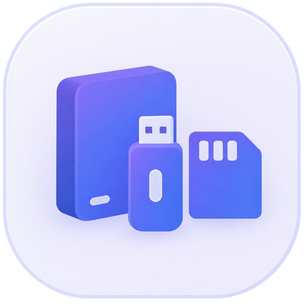 External hard drive, USB flash drive and SD memory card