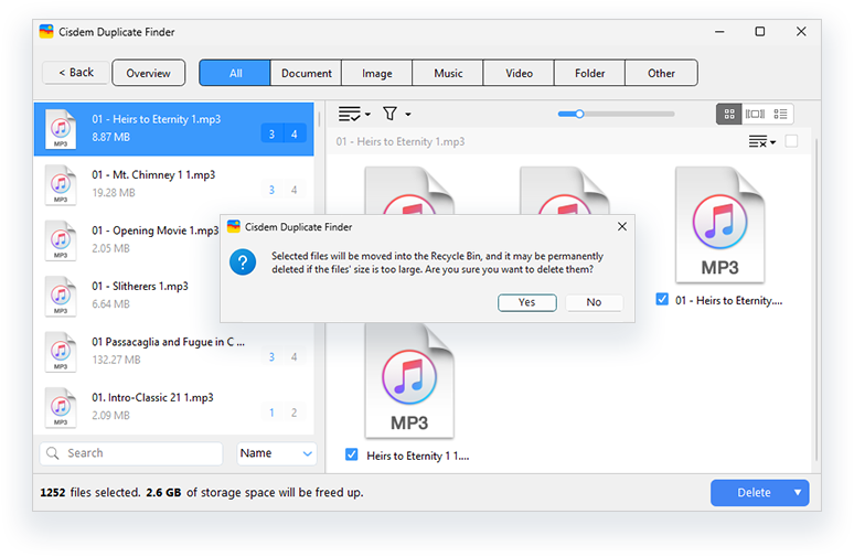 Delete duplicate tracks
