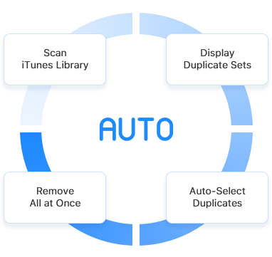 a process diagram of automatically finding and eliminating duplicates in iTunes library