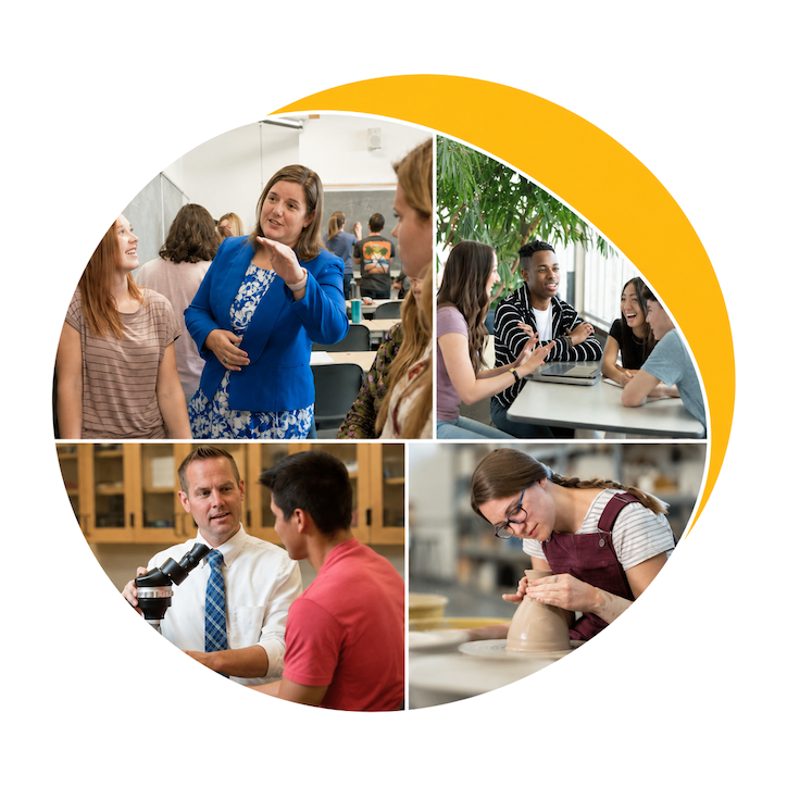 Faculty and students working together in classrooms and labs