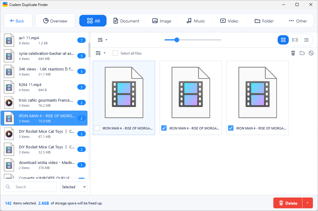 View duplicate videos in the Video tab