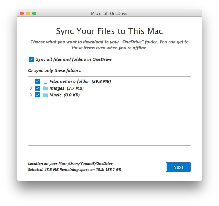 the “Sync Your Files to This Mac” screen
