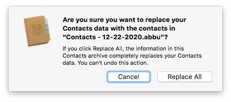 the “Are you sure” dialog box coming with a Replace All button