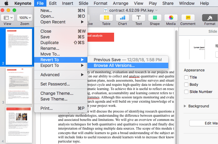 revert keynote versions