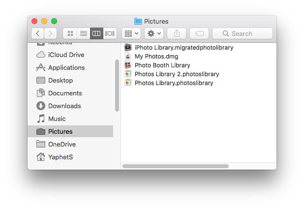 the Pictures folder showing iPhoto Library.migratedphotolibrary