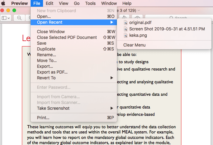 pdf file opens without menu bar on mac