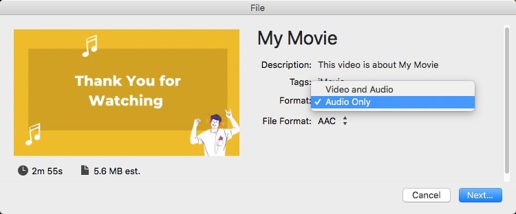 export youtube to aac imovie 02