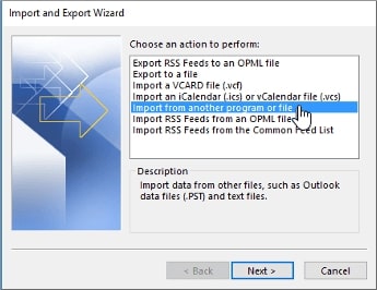 Import from another program or file