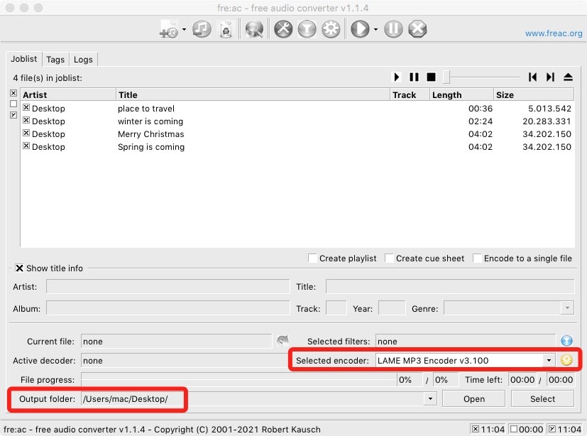 choose format and location fre:ac