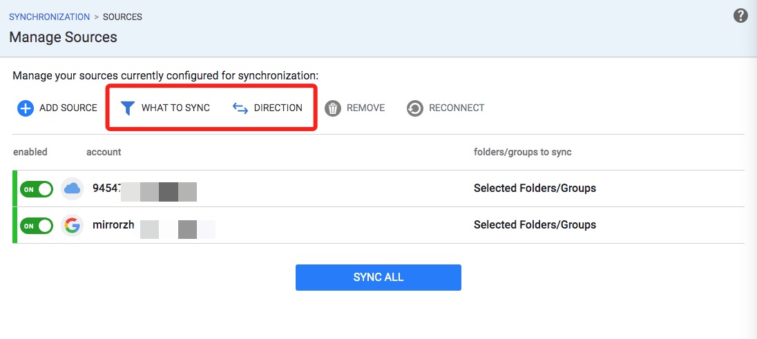 set sync options