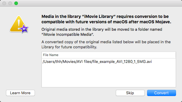 convert avi in imovie to be compatible with future version