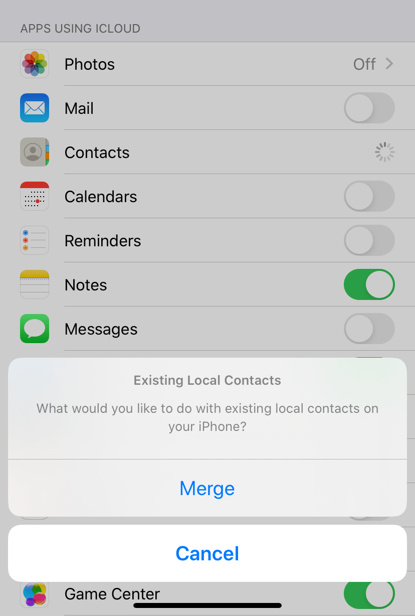 turn on icloud and select merge