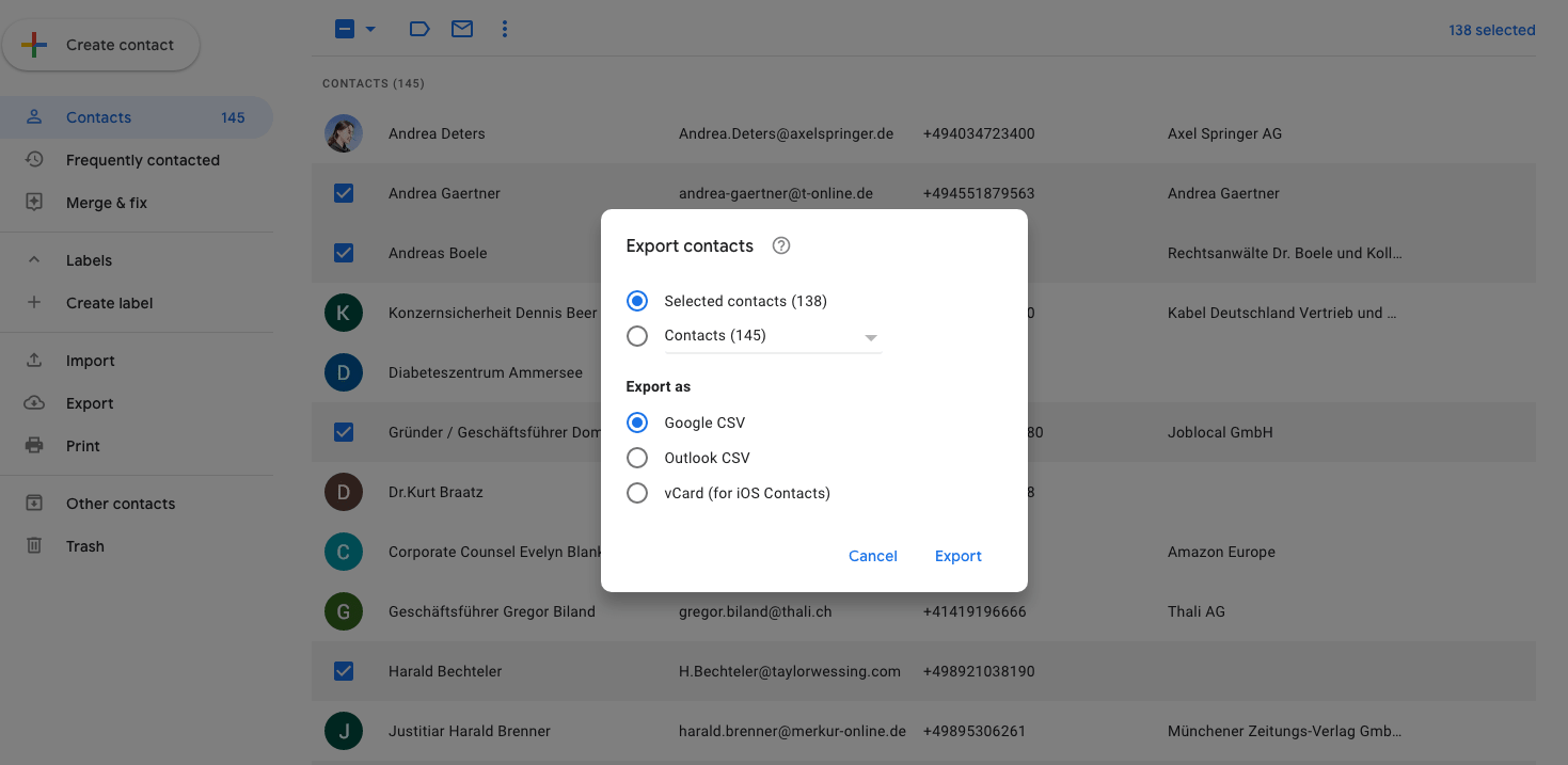 export to csv