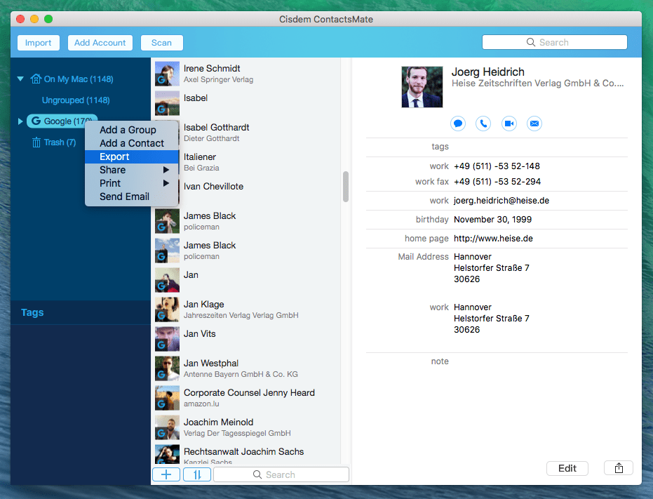 export contacts to multiple formats